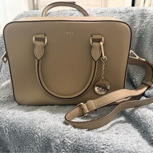 **** SOLD **** DKNY Beige Satchel with Gold Accents
